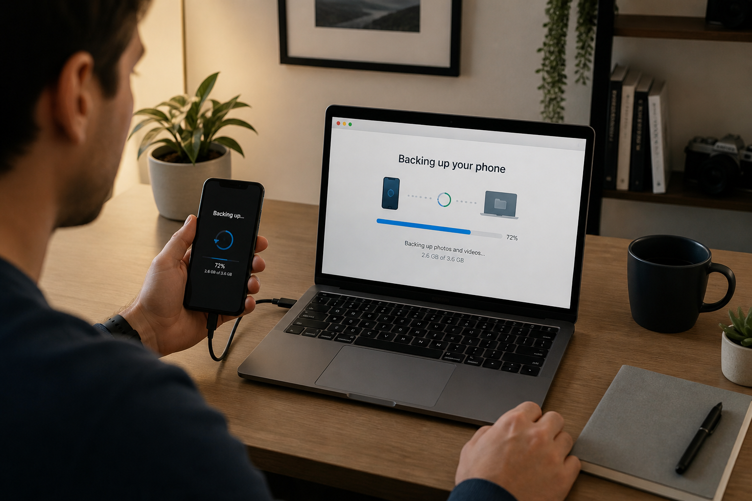 Illustrative editorial image about complete phone backup guide iOS and Android