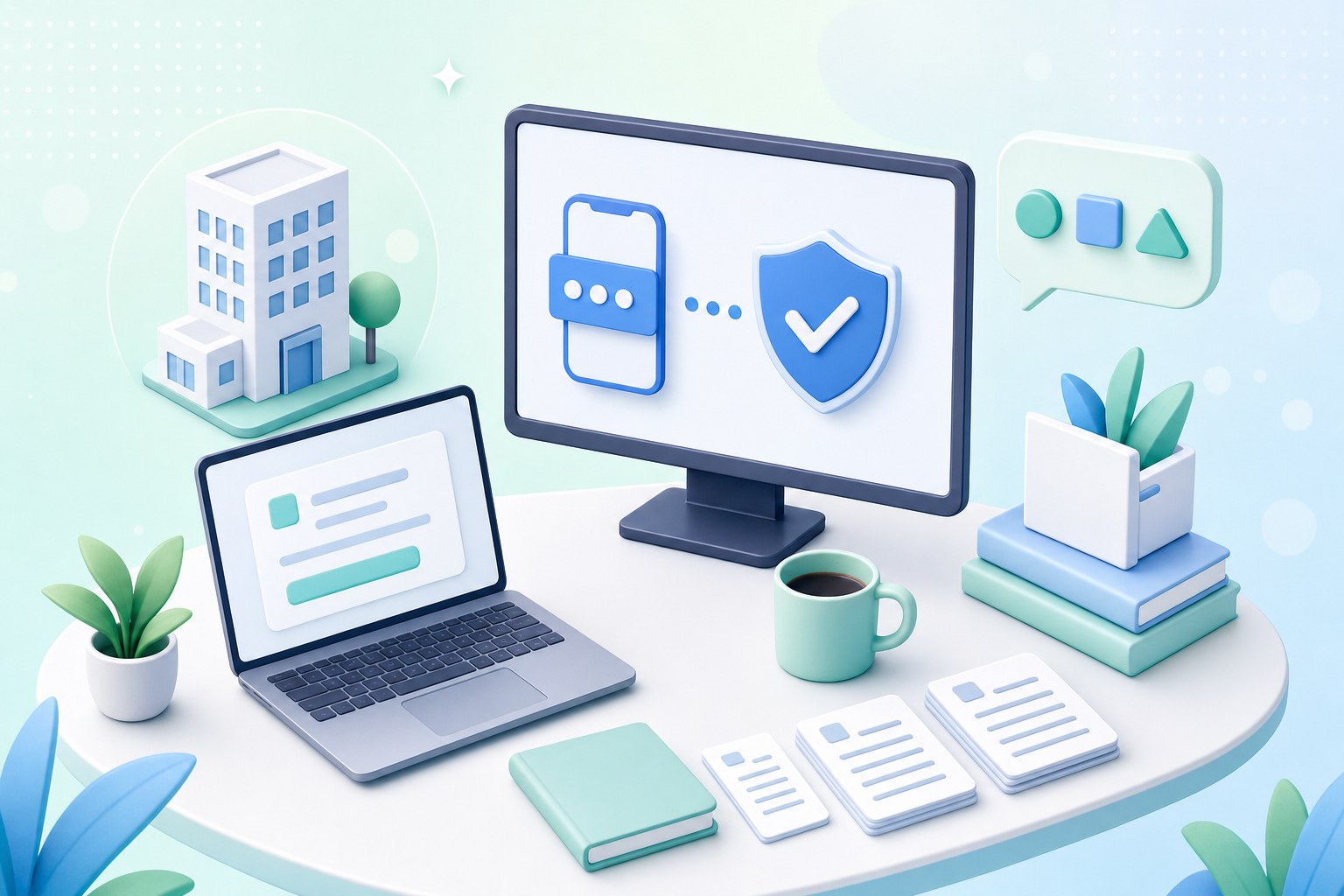 Illustration of an office worker at a laptop restoring access to a work email account